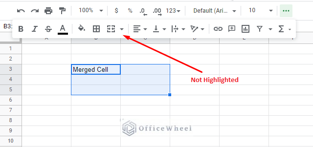 Merge cells icon not highlighted