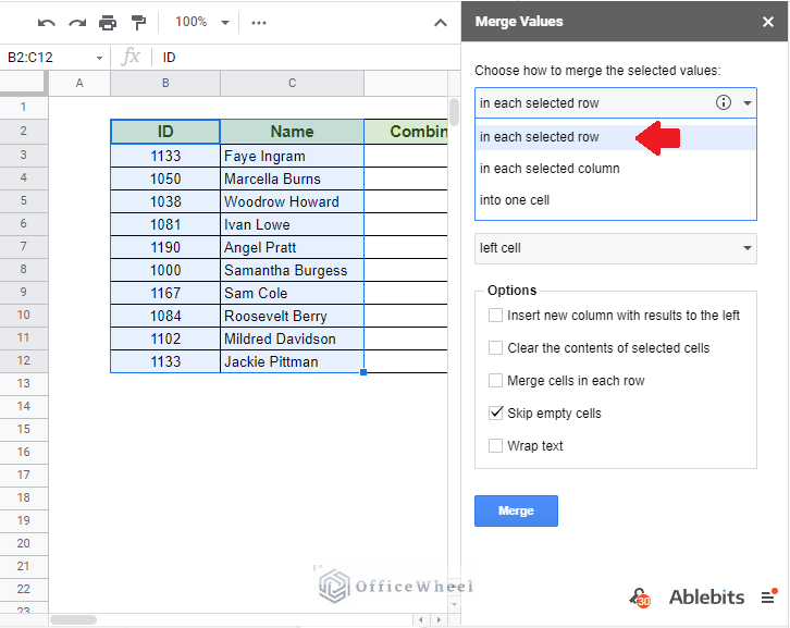 selecting column merge conditions