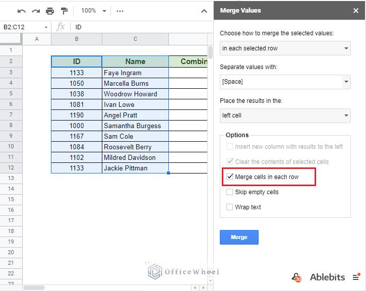 finalizing conditions for Merge Values