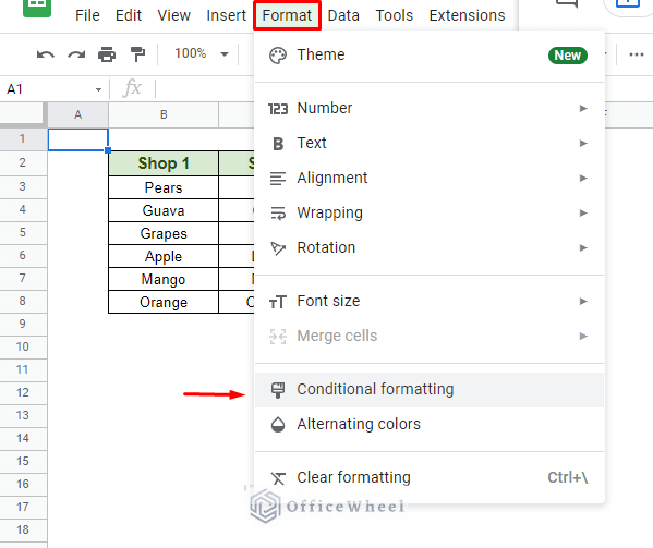 navigating to conditional formatting