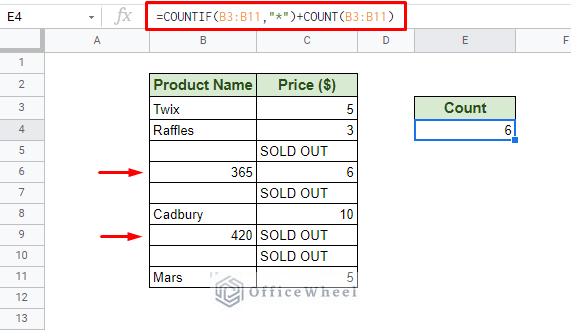 including number with COUNT function