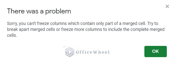 error when trying to freeze on merged cells