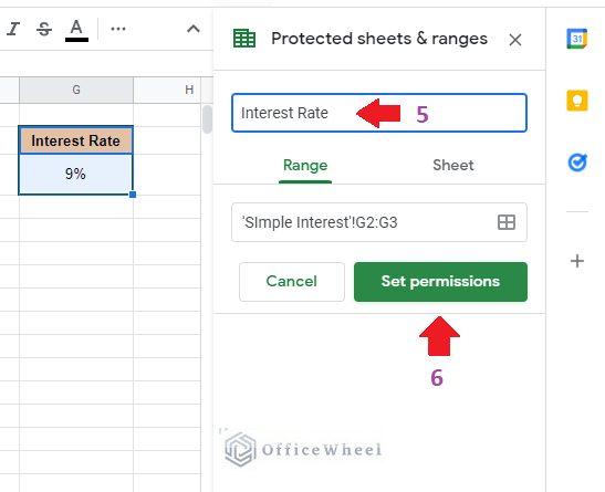 Steps 5 and 6 of how to lock cells in Google Sheets