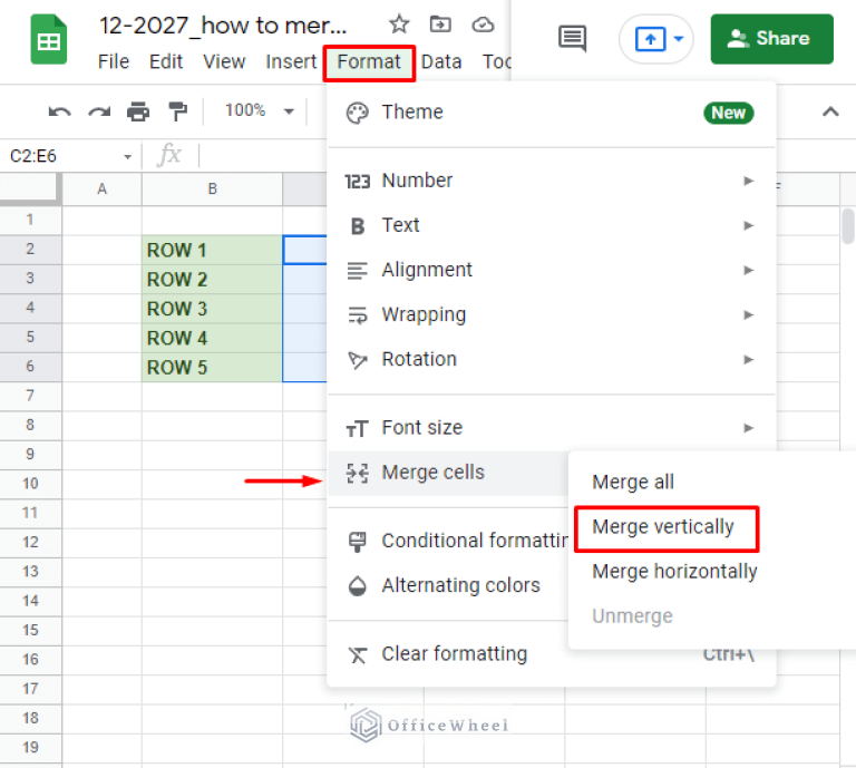 How to Merge Rows in Google Sheets (3 Ways) - OfficeWheel