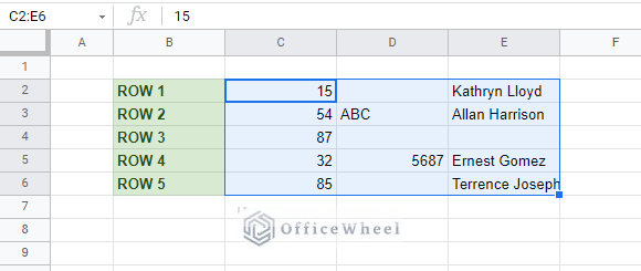 Table with populated values