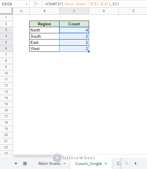 final result for countif from another sheet google sheets