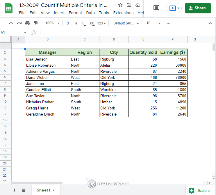 main sheet for countif from another sheet google sheets