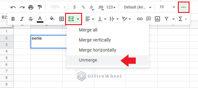 the Unmerge option in Google Sheets