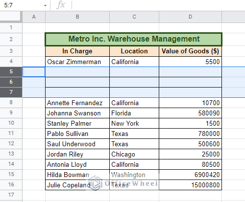 Newly inserted rows above in Google Sheets