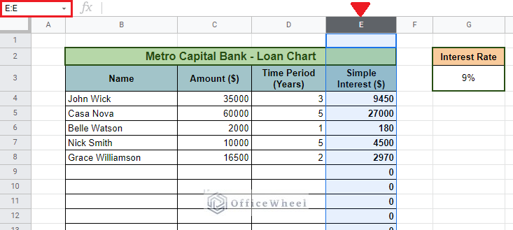 Selecting whole column in Google Sheets