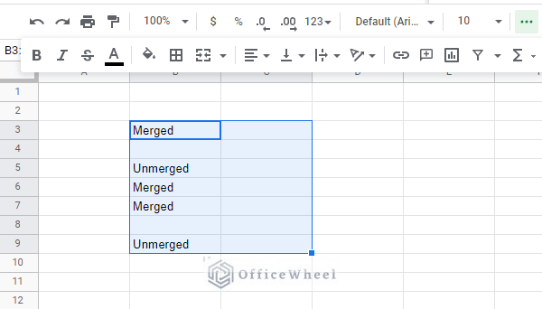 selected cells have been unmerged