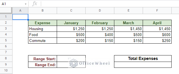 main worksheet for indirect range in google sheets