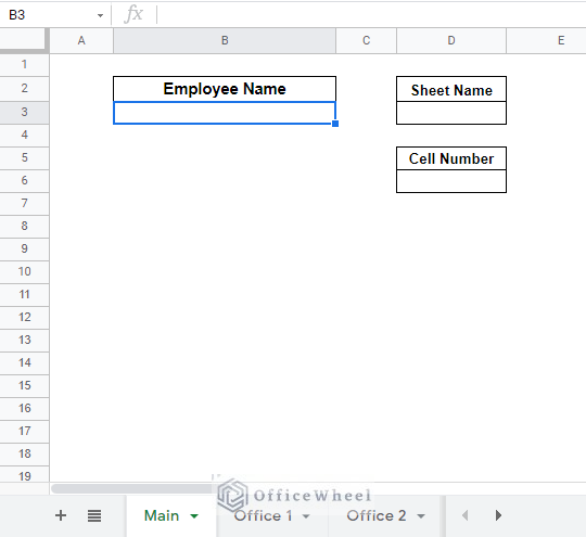 Main Worksheet for indirect sheet name in google sheets