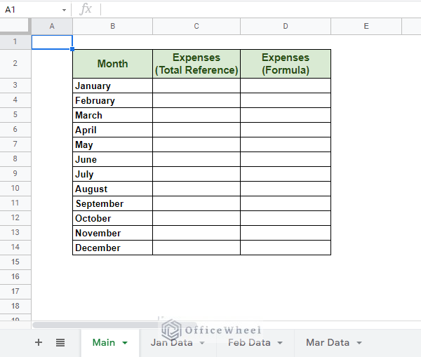 main worksheet for reference another tab in google sheets