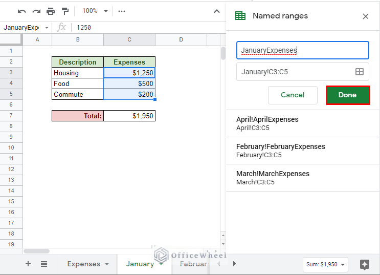 all the named ranges in our spreadsheet