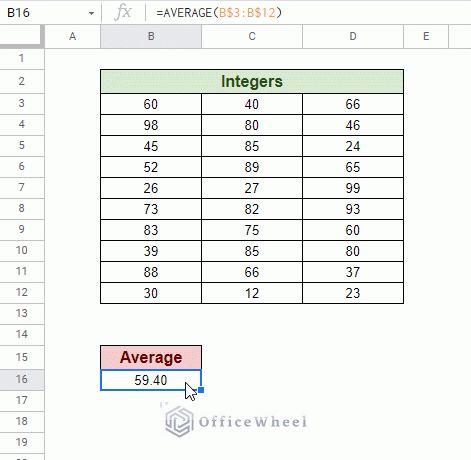 locked rows average function animated