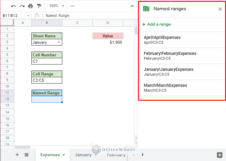 all the named ranges in the month worksheets