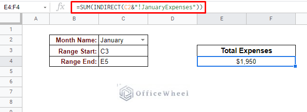 indirect range in google sheets using named range