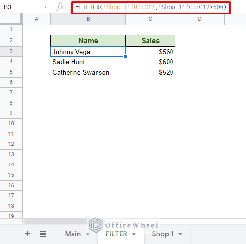 using filter to reference cell in another sheet in google sheets
