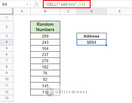 using cell function to return cell reference in google sheets