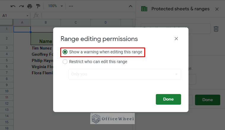 using the show warning when editing this range option