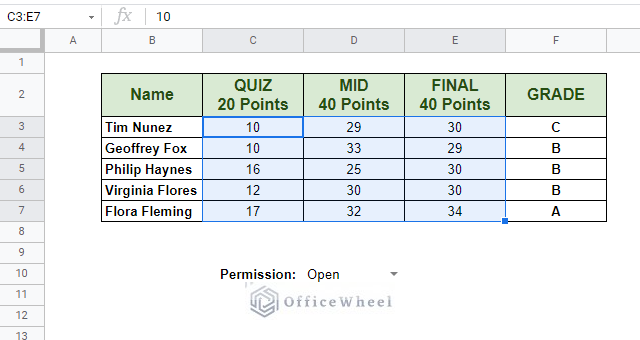 selecting columns for data validation in google sheets