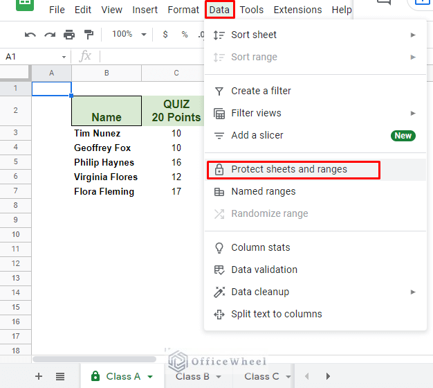 navigating to protect sheets and ranges from the data tab
