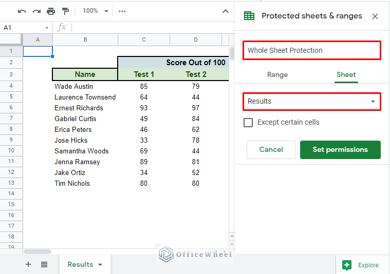 naming the protected worksheet and finalizing the range