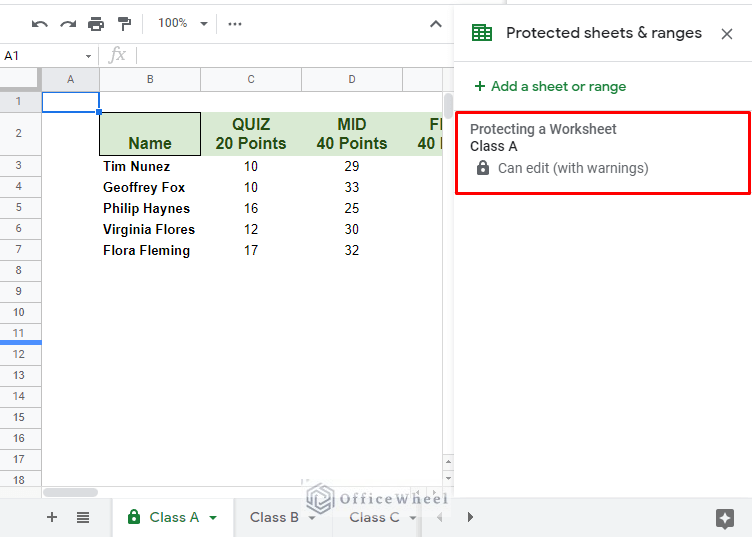 protected ranges shown in the protected sheets & ranges menu