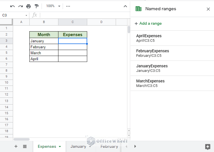 updated expenses worksheet for dynamic named ranges method