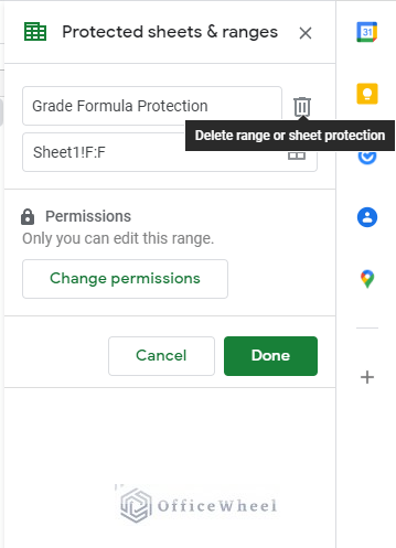 removing locked cells from the protected sheets & ranges menu