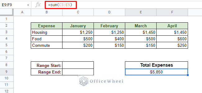 using the basic sum function