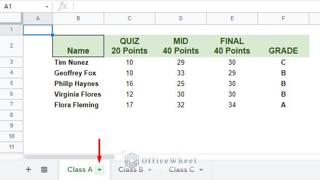 accessing drop-down from the sheet tab