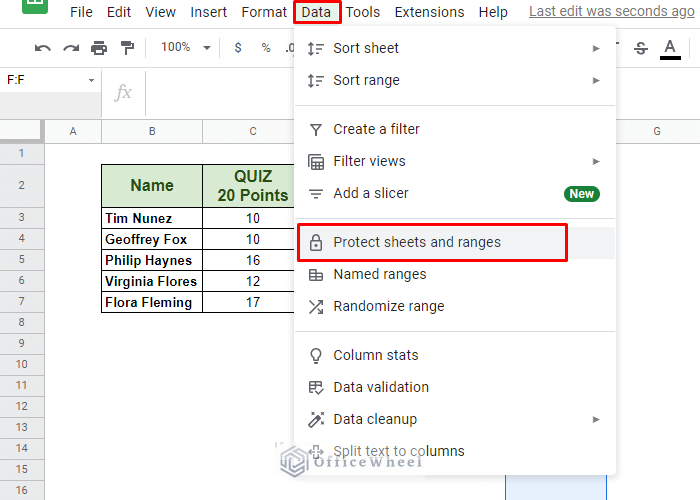 navigating to protect range from the Data tab