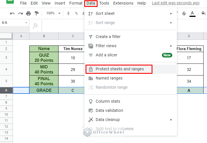 navigating to protect sheets and ranges from the Data tab