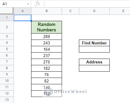 example worksheet of random numbers