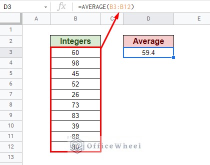 use cell value in the average formula in google sheets