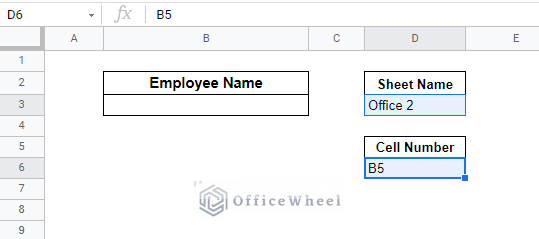 inputting sheet name and cell number