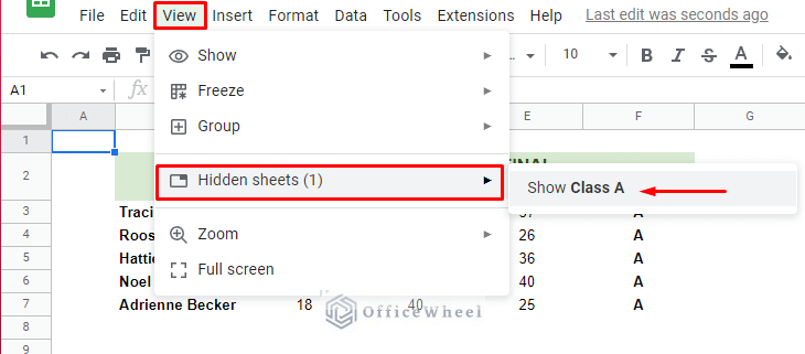 unhiding sheets in a google spreadsheet