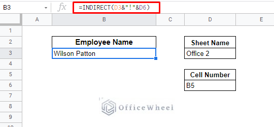 using INDIRECT function for indirect sheet name in Google Sheets