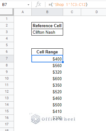 taking help of an array to reference cell in another sheet in google sheets