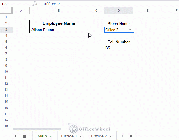 using INDIRECT for indirect sheet name in google sheets animated