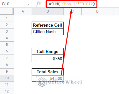 using sum with cell reference from another sheet in google sheets