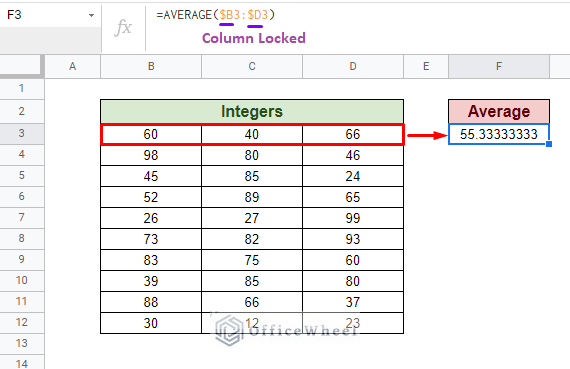 locked column average function