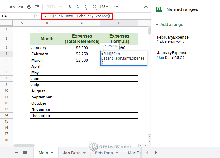 using named range to reference another tab in google sheets
