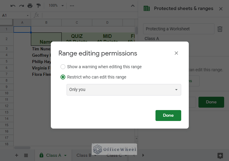 the only you option to protect sheet from view in a google spreadsheet