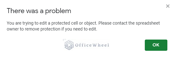 error message for trying to edit protected range in google sheets