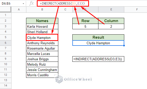 using indirect and address function to return cell reference