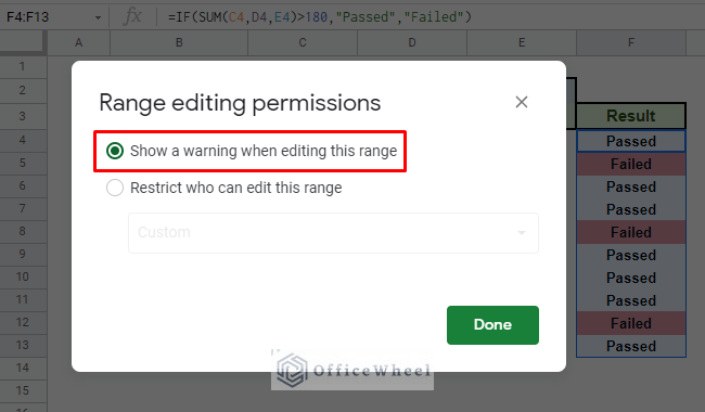 show a warning when editing range option selected