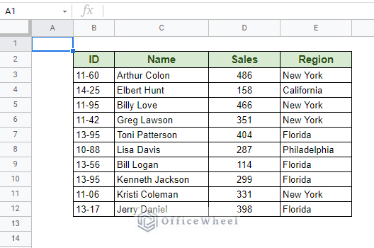 dataset for conditional formatting row based on cell in google sheets